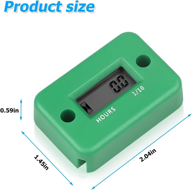 Bittwee Car Digital Inductive Hour Meter Waterproof IP68, for Gas Engine Generator Temperature Gauge Lawn Mower Land Trimmer UTV Brush Cutter Tractor ATV Boat Outboard Motorcycle Dirt Bike (Green) - Image 2